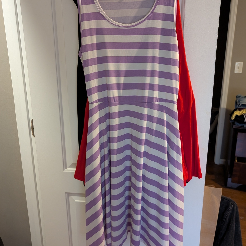 LuLaRoe Purple and White Striped Midi Dress
